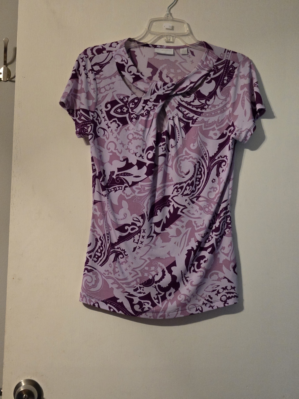 Lavender and Plum Paisley Short-Sleeve V-Neck Top